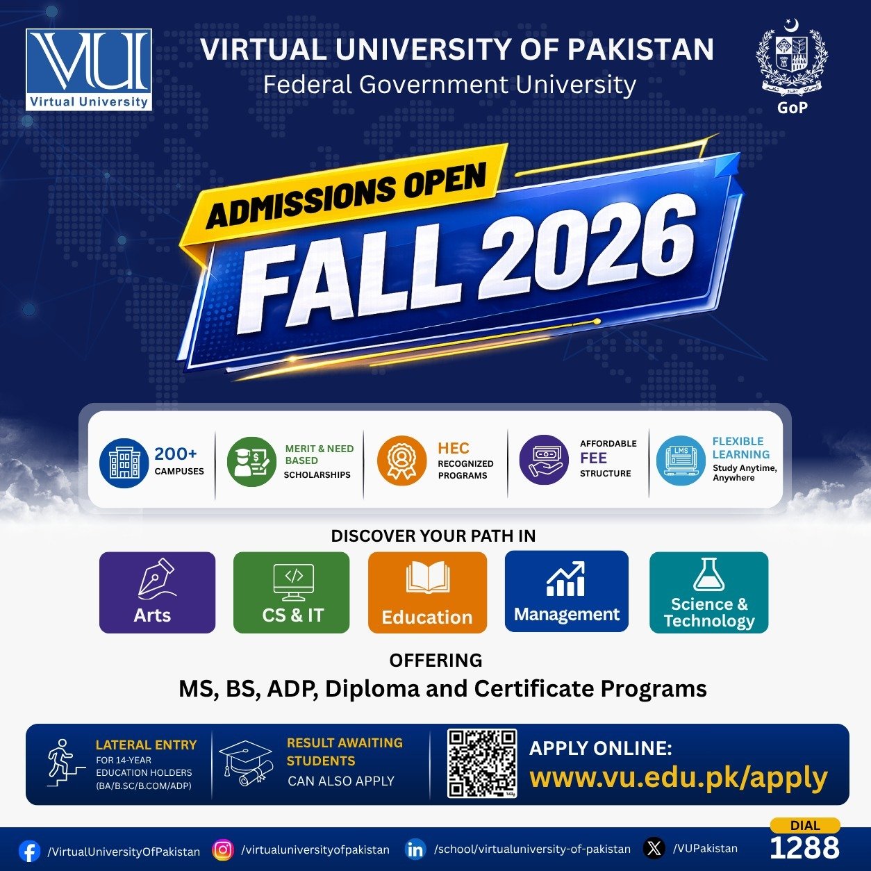 VU Fall 2026 Admission Schedule
